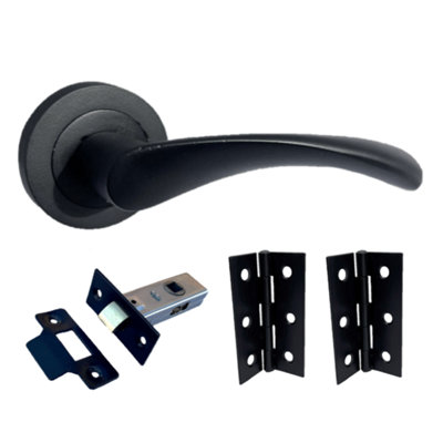 Betley Butterfly Astrid Door Handles Latch Twist Lever On RoseMatt Black Latch Hinges 120mm50mm from B&Q