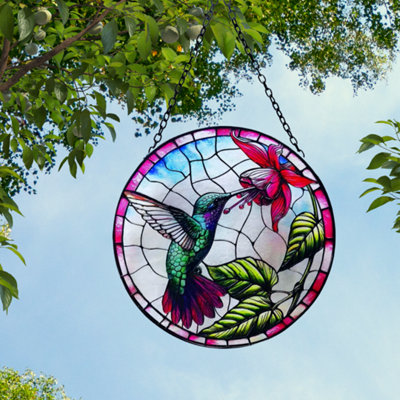B&Q -  Stained Glass Suncatcher Hummingbird Hanging Round Orbit Garden Bird Decoration48Cm X 23Cm