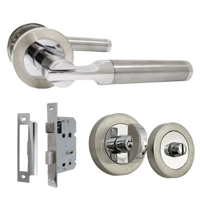 Betley Butterfly Electra Door Handles Latch Lever On Rose DuoChrome Satin Thumbturn Bath Pack 140mmAluminiumSatin Nickel2.5" Lock