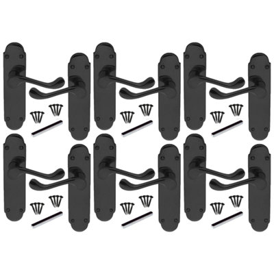 B&Q -  MultiPack Door Handles Epsom Latch Black Nickel Victorian Scroll Lever6 Pairs