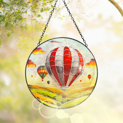 B&Q -  Stained Glass Suncatcher Hot Air Balloon Hanging Round Orbit Garden Decoration48Cm X 23Cm