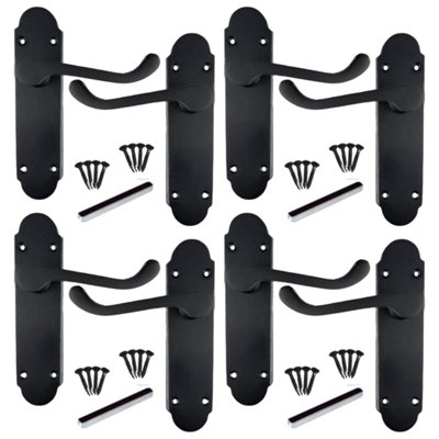B&Q -  MultiPack Door Handle Epsom Matt Black Victorian Scroll Lever Latch4 Pairs