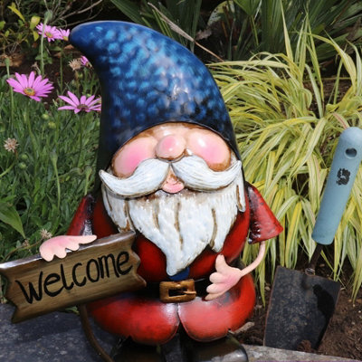 B&Q -  Metal Garden Gnome StatueWheelbarrowLantern Or SignWith Welcome Sign