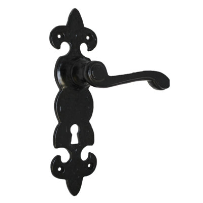 Betley Butterfly Antique Fleur De Lys Black Door Handle LatchLock Or Bathroom HandlesCast Iron