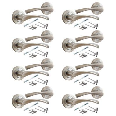 Betley Butterfly MultiPack Astrid Door Handles Latch Twist Lever On RoseSatin And Chrome 120mmAluminiumPack Of 8 from B&Q