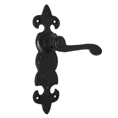 Betley Butterfly Antique Fleur De Lys Black Door Handle LatchLock Or Bathroom HandlesCast Iron