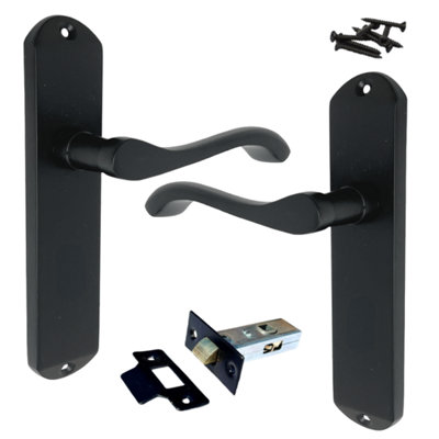 Betley Butterfly Cadenza Door Handles On Backplate Matt Black Scroll Tubular Latch Set64mm from B&Q