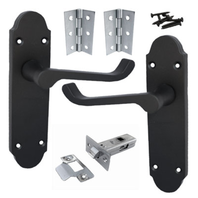 B&Q -  Epsom Door Handle Latch Victorian Scroll LeverMatt Black Chrome Pack Hinges