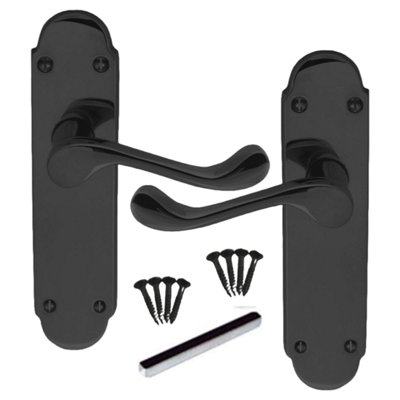 B&Q -  MultiPack Door Handles Epsom Latch Black Nickel Victorian Scroll Lever1 Pair