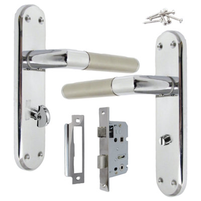 Betley Butterfly Door Handles Mitred Straight Lever Bath Lock Pack DuoChrome Satin 180mm X 40mmPolished Chrome2.5" Lock
