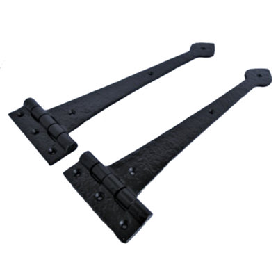 B&Q -  Cast Iron 12" 305mm Black Tudor Heavy Door Gate Tee Hinges Spear Head Leaf Pair