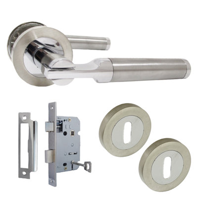 Betley Butterfly Electra Door Handles Latch Lever On Rose DuoChrome Satin Escutcheon Lock Pack 140mmAluminiumSatin Nickel2.5" Lock