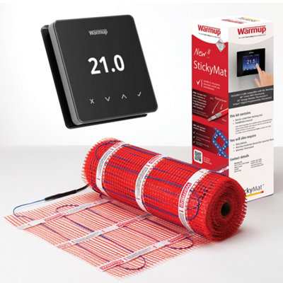 Warmup Dark Electric Underfloor Heating Sticky Mat & Element Wifi Thermostat - Chrome 1M²