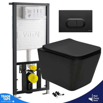 Square Matt Black Rimless Wall Hung Toilet Pan & Vitra Concealed Wc Cistern Frame-Complete SetCurve Flush from B&Q