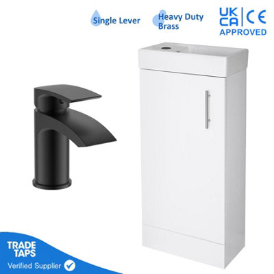 GravaHaus 400mm Freestanding Bathroom Vanity Unit With BasinBlack Round Tap & Waste from B&Q