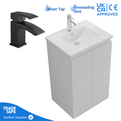 GravaHaus 500mm Freestanding Bathroom Vanity Unit With Basin Black Square Tap & Waste from B&Q