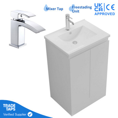 GravaHaus 500mm Freestanding Bathroom Vanity Unit With Basin Chrome Square Tap & Waste from B&Q