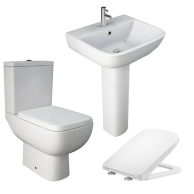 RAK Ceramics Rak S600 Close Coupled Toilet Wc W/ Wrap Over Seat And Pedestal & Basin Set from B&Q