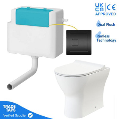 GravaHaus Rimless Back To Wall Toilet Btw Pan Soft Close Wc Concealed Cistern FlushBlack Square from B&Q