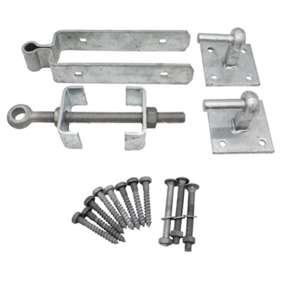 B&Q -  Adjustable Double Strap Field Gate Hinge Hook Plates SetGalvanised 12 Inch 300mm