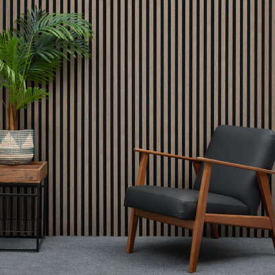 Mcw Acoustic Slat Wall Panel Decorative & Sound Absorbing Wooden Slatted Wall Panel Easy Installation 2400 X 600mm Walnut Dark Oak from B&Q