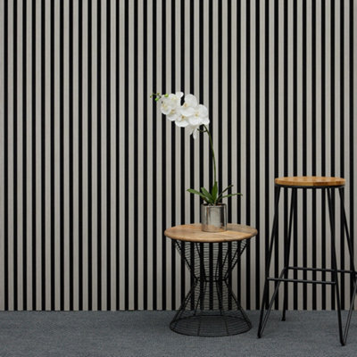 Wbm Sample Acoustic Slat Wall PanelDecorative & Sound Absorbing Wooden Slatted Wall Pannelling 220 X 100 X 21mm Light Oak Grey from B&Q