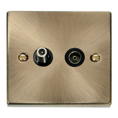 Antique Brass Satellite And Isolated Coaxial 1 Gang SocketBlack TrimSe Home from B&Q