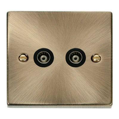 Antique Brass Twin Isolated Coaxial SocketBlack TrimSe Home