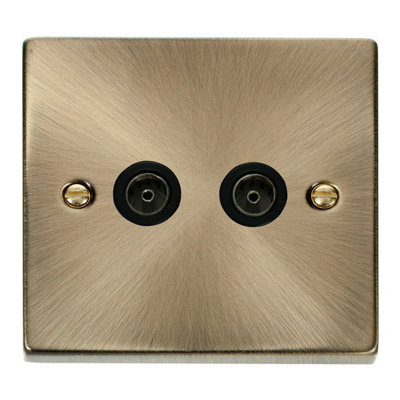 Antique Brass 2 Gang Twin Coaxial Tv SocketBlack TrimSe Home