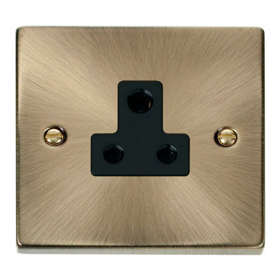 Antique Brass 1 Gang 5A Round Pin SocketBlack TrimSe Home