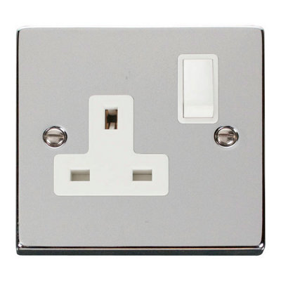 Polished Chrome 1 Gang 13A Dp Switched Plug SocketWhite TrimSe Home