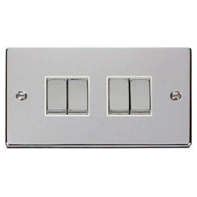 B&Q - Polished Chrome 10A 4 Gang 2 Way Ingot Light SwitchWhite TrimSe Home