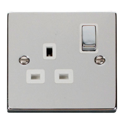 Polished Chrome 1 Gang 13A Dp Ingot Switched Plug SocketWhite TrimSe Home