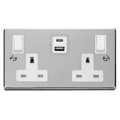 Products | Polished Chrome 2 Gang 13A Type A & C Usb Twin Double ...
