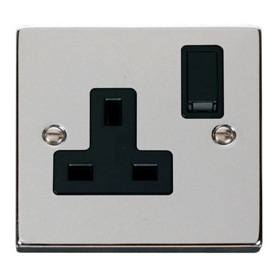 Polished Chrome 1 Gang 13A Dp Switched Plug SocketBlack TrimSe Home