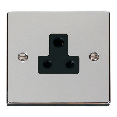 Polished Chrome 1 Gang 5A Round Pin SocketBlack TrimSe Home