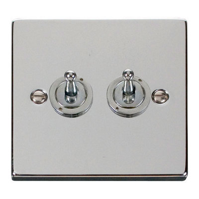 B&Q - Polished Chrome 2 Gang 2 Way 10Ax Toggle Light SwitchSe Home