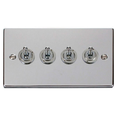 B&Q - Polished Chrome 4 Gang 2 Way 10Ax Toggle Light SwitchSe Home