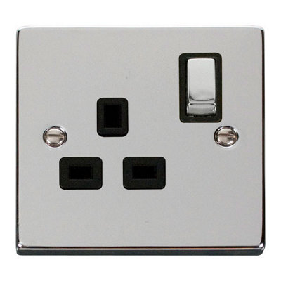 Polished Chrome 1 Gang 13A Dp Ingot Switched Plug SocketBlack TrimSe Home