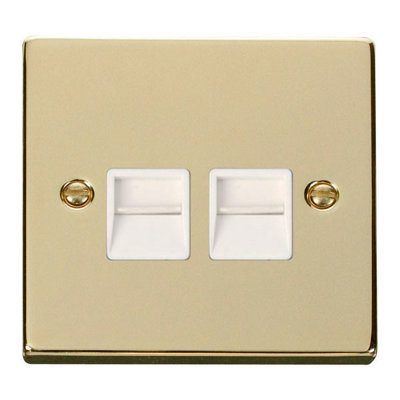 Polished Brass Secondary Telephone Twin SocketWhite TrimSe Home from B&Q