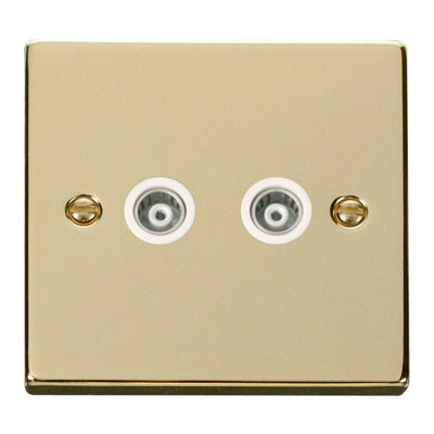 B&Q - Polished Brass Twin Isolated Coaxial SocketWhite TrimSe Home