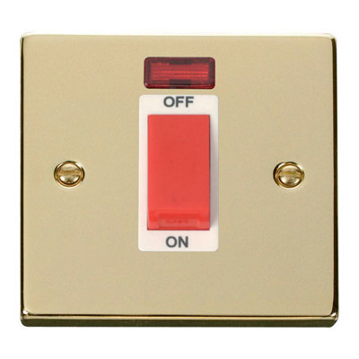 Polished Brass 1 Gang Size 45A Switch With NeonWhite TrimSe Home