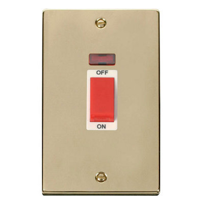 Polished Brass 2 Gang Size 45A Switch With NeonWhite TrimSe Home