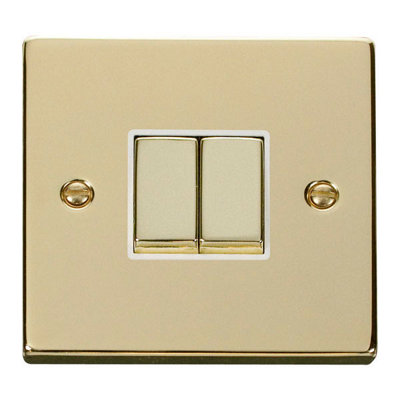 Polished Brass 10A 2 Gang 2 Way Ingot Light SwitchWhite TrimSe Home from B&Q