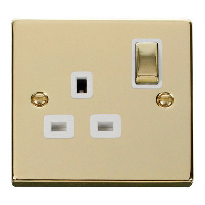 Polished Brass 1 Gang 13A Dp Ingot Switched Plug SocketWhite TrimSe Home
