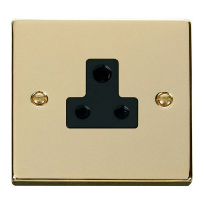 Polished Brass 1 Gang 5A Round Pin SocketBlack TrimSe Home
