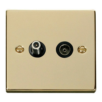 Polished Brass Satellite And Isolated Coaxial 1 Gang SocketBlack TrimSe Home from B&Q