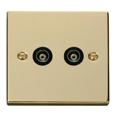 Polished Brass Twin Isolated Coaxial SocketBlack TrimSe Home from B&Q