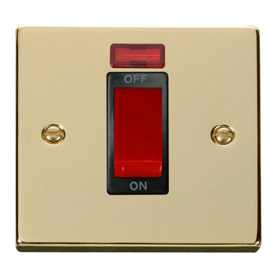 Polished Brass 1 Gang Size 45A Switch With NeonBlack TrimSe Home