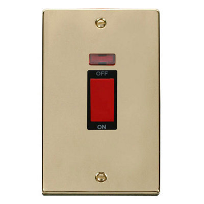 Polished Brass 2 Gang Size 45A Switch With NeonBlack TrimSe Home